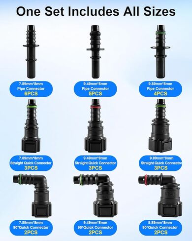 Fuel Line Repair Kit 30pcs 7.89mm 9.49mm 9.89mm to ID 8mm Fit for Machines Automotives and Boats, Fuel Line Quick Connector Set in Saudi Arabia