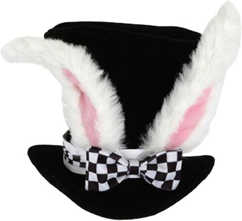 Kid's White Rabbit Hat Costume Accessory - Felt with Faux Fur Ears and Checkered Bow Tie in Saudi Arabia