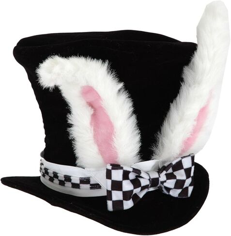 Kid's White Rabbit Hat Costume Accessory - Felt with Faux Fur Ears and Checkered Bow Tie in Saudi Arabia