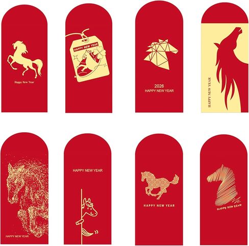 8 PCS 2025 Chinese New Year Red Envelopes for Year of the Horse Spring Festival with adorable Horse-themed Design in Saudi Arabia