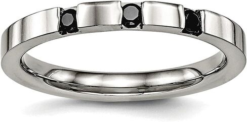Stainless Steel Polished 3 Stone Black Cubic Zirconia 2.50mm Band Ring Ring for Women and Men in Saudi Arabia