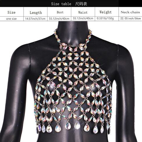 أحجار الراين سلسلة الجسم أعلى الفضة الرسن كريستال الصدر الجسم سلاسل الشاطئ بيكيني ملهى ليلي المحاصيل قمم للنساء in Kuwait