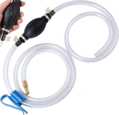 مضخة نقل الوقود للبنزين والغاز وزيت الوقود والبنزين والديزل وخزان المياه السائل، مضخة يدوية يدوية 1 مضخة نقل مع 2 خرطوم سيفون PVC متين (15 مم) مع مشبك خرطوم، أبازيم معدنية، نحاس in Kuwait