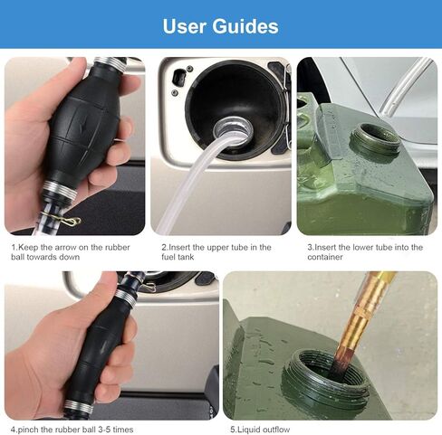 مضخة نقل الوقود للبنزين والغاز وزيت الوقود والبنزين والديزل وخزان المياه السائل، مضخة يدوية يدوية 1 مضخة نقل مع 2 خرطوم سيفون PVC متين (15 مم) مع مشبك خرطوم، أبازيم معدنية، نحاس in Kuwait
