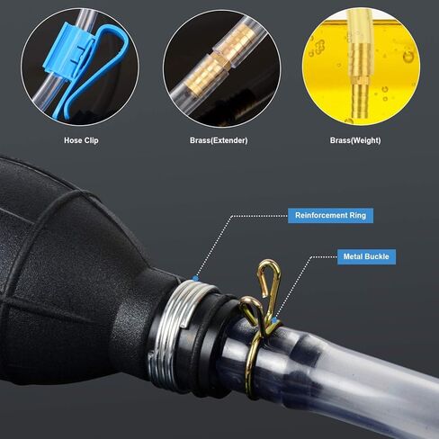 مضخة نقل الوقود للبنزين والغاز وزيت الوقود والبنزين والديزل وخزان المياه السائل، مضخة يدوية يدوية 1 مضخة نقل مع 2 خرطوم سيفون PVC متين (15 مم) مع مشبك خرطوم، أبازيم معدنية، نحاس in Kuwait