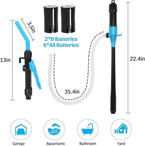 مضخة بطارية طاقة محمولة مع مشبك، مضخة نقل الوقود الكهربائية، مضخة نقل المياه المحمولة، 2.2 جالون في الدقيقة، مضخة سيفون لخزان الوقود والماء والغاز (أزرق) in Kuwait