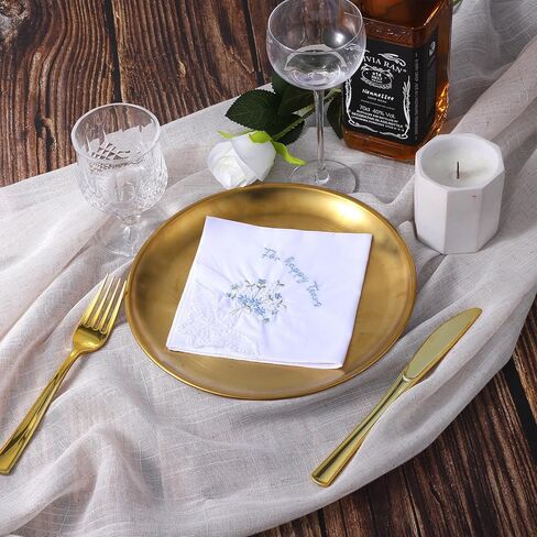 For Happy Tears Handkerchief, 6 Pcs Embroidered Wedding Handkerchief Cotton Hankies for Bride, Groom, Bridesmaid, Mother of the Bride, White & Blue, 12" x 12" in Saudi Arabia