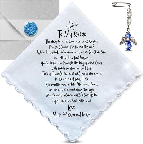 Bride and Groom Wedding Day Handkerchief Gift to Each Other Meaningful Poem | Men Womens Hankie Set Keepsake Jewelry Charms in Saudi Arabia