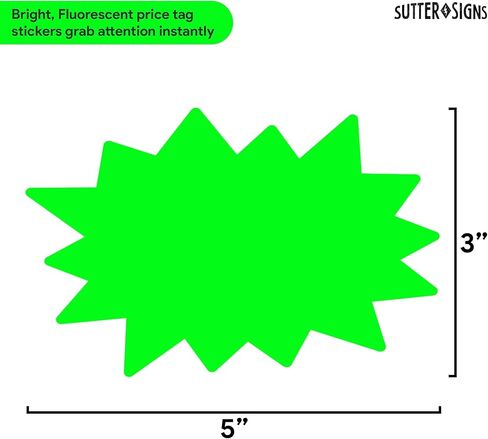ملصقات بطاقة السعر Starburst، علامات انفجار النجوم الخضراء الفلورية مقاس 3 × 5 بوصة، لاصق قابل للإزالة، 250 قطعة in Saudi Arabia