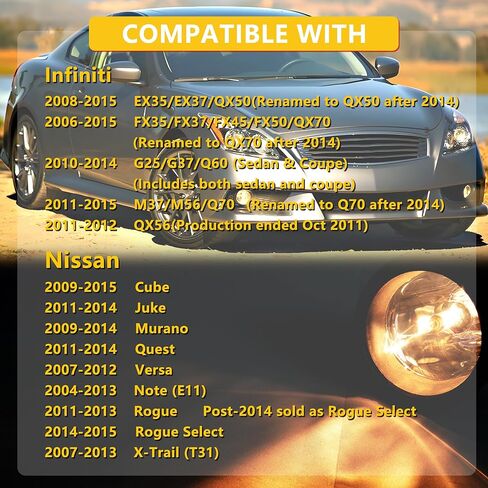 2PCS Fog Lights Assembly Compatible with Infiniti G37 Sedan 2010-2013 & Rogue/Quest/Murano/Juke/Cube 2009-2015 - Replacement Housing with Clear Lens (Fits FX35/FX37/QX70/QX56) in Saudi Arabia