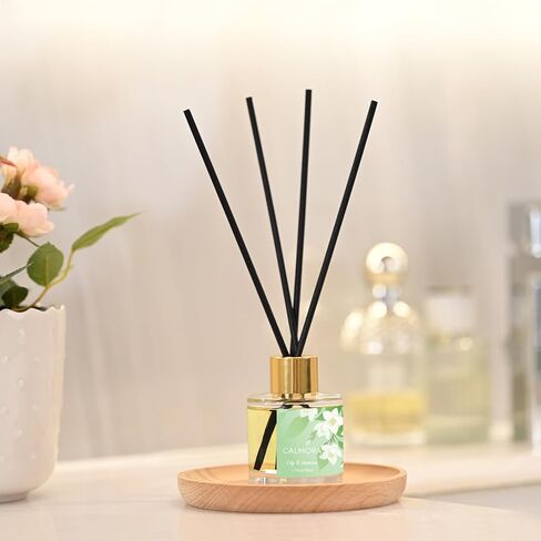 مجموعة هدايا CALMORA Reed Diffuser مكونة من 3 قطع، 50 مل معطر منزلي مع 15 عصا من القصب | زيت معطر بالزنبق والياسمين/اللافندر/الكتان الطازج للنساء والأم والدفء المنزلي in Saudi Arabia