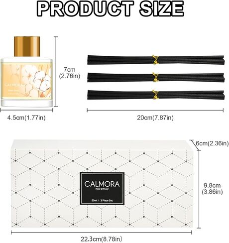 مجموعة هدايا CALMORA Reed Diffuser مكونة من 3 قطع، 50 مل معطر منزلي مع 15 عصا من القصب | زيت معطر بالزنبق والياسمين/اللافندر/الكتان الطازج للنساء والأم والدفء المنزلي in Saudi Arabia