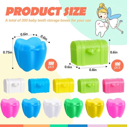 Pinkunn 200 Pcs Tooth Boxes for Lost Teeth, Colorful Tooth Savers for Kids, Tooth Treasure Chest Tooth Fairy Box Tooth Holders for Boys and Girls Teeth Keepsake Box for Party Favor Supplies in Saudi Arabia