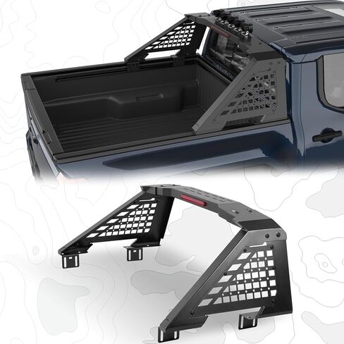 استكشف X Sport Roll Bar مع حاجز حماية جانبي قابل للفصل لسيارات Ford F150/250، وSilverado 1500، وRam 1500/2500، وSierra، وTundra، وتركيب بدون مثقاب قابل للتعديل | حامل خفيف (أسود كامل) in Kuwait