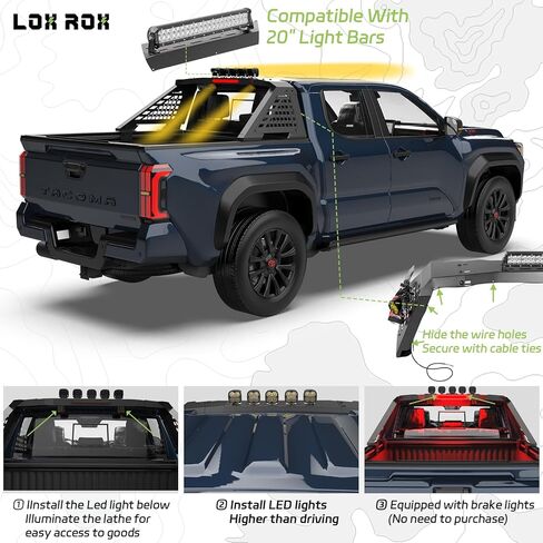 استكشف X Sport Roll Bar مع حاجز حماية جانبي قابل للفصل لسيارات Ford F150/250، وSilverado 1500، وRam 1500/2500، وSierra، وTundra، وتركيب بدون مثقاب قابل للتعديل | حامل خفيف (أسود كامل) in Kuwait