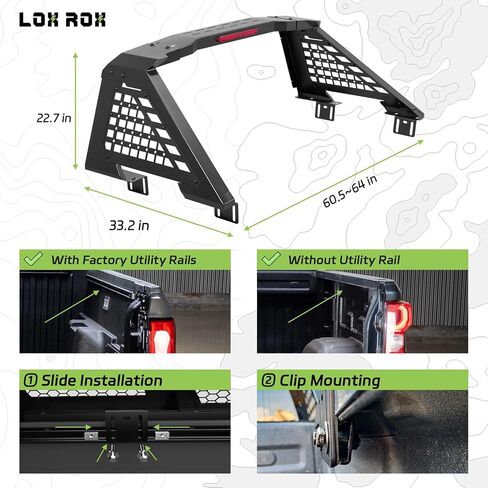 استكشف X Sport Roll Bar مع حاجز حماية جانبي قابل للفصل لسيارات Ford F150/250، وSilverado 1500، وRam 1500/2500، وSierra، وTundra، وتركيب بدون مثقاب قابل للتعديل | حامل خفيف (أسود كامل) in Kuwait