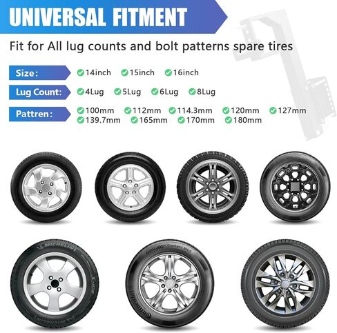 حامل الإطارات الاحتياطية RV، دعامة تثبيت ممتصة للصدمات شديدة التحمل بوزن 250 رطل، مناسبة عالميًا لمقطورة شاحنة التخييم 14/15/16 بوصة 4/5/6/8 عجلات العروة، رف حامل الإطارات لمصد خلفي مربع 4 بوصة in Kuwait