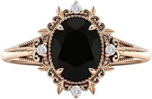 1CT-3CT البيضاوي قطع سوليتير خمر خاتم الخطوبة العقيق الأسود اليدوية خاتم الزواج للنساء الذكرى وعد الهدايا لها in Kuwait