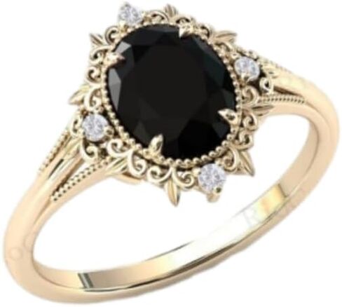 1CT-3CT البيضاوي قطع سوليتير خمر خاتم الخطوبة العقيق الأسود اليدوية خاتم الزواج للنساء الذكرى وعد الهدايا لها in Kuwait