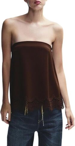 المرأة حمالة الساتان الدانتيل الأعلى Y2k الدانتيل تقليم الحرير صديرية دائرية غير المتكافئة هيم الخروج العصابة القمم in Kuwait