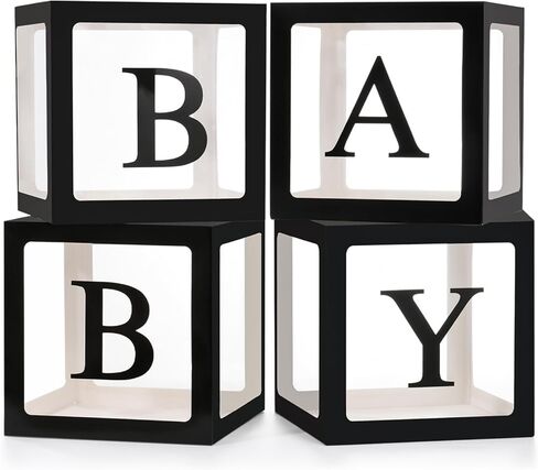 Lovelite Baby Boxes with Letters for Baby Shower, 4 Clear Balloon Boxes with LED Fairy String Lights for Gender Reveal Decorations Boys Girls Birthday Wedding Party Backdrop, Gold in Saudi Arabia