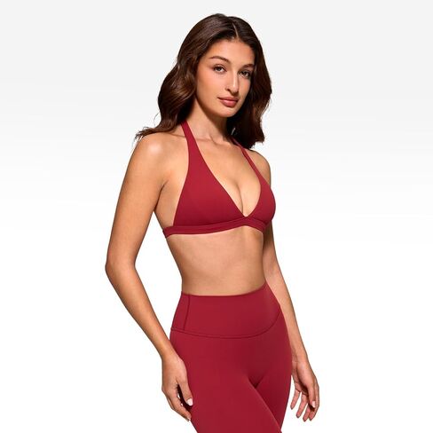 Womens Deep V-Neck Halter Longline Sports Bra Padded Low Back Low Impact Fitness Yoga Bra Workout Crop Top in Saudi Arabia