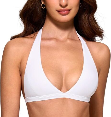 Womens Deep V-Neck Halter Longline Sports Bra Padded Low Back Low Impact Fitness Yoga Bra Workout Crop Top in Saudi Arabia