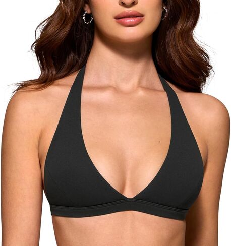 Womens Deep V-Neck Halter Longline Sports Bra Padded Low Back Low Impact Fitness Yoga Bra Workout Crop Top in Saudi Arabia