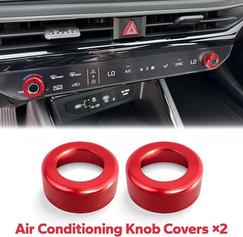 لملحقات Kia K5 2025-2026 (EX/LXS/GT/GT-Line)، مجموعة 4 قطع غطاء مقبض من سبائك الألومنيوم (أحمر) - تشغيل الدفع، تكييف الهواء ووضع القيادة. ترقية داخلية وتثبيت بدون أدوات in Kuwait