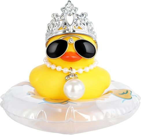 BOZILY Jeeps Duck Car Decor Rubber Duck, with Heart Crown, Necklace, Sunglasses & Adhesive Tapes for Car Dashboard, Office in Saudi Arabia