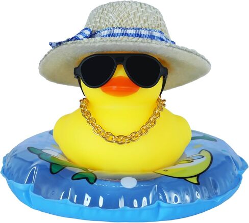 BOZILY Jeeps Duck Car Decor Rubber Duck, with Heart Crown, Necklace, Sunglasses & Adhesive Tapes for Car Dashboard, Office in Saudi Arabia