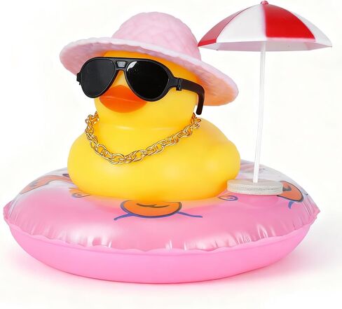 BOZILY Jeeps Duck Car Decor Rubber Duck, with Heart Crown, Necklace, Sunglasses & Adhesive Tapes for Car Dashboard, Office in Saudi Arabia