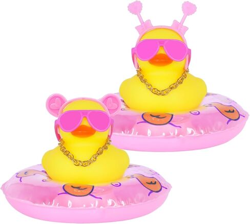 BOZILY Jeeps Duck Car Decor Rubber Duck, with Heart Crown, Necklace, Sunglasses & Adhesive Tapes for Car Dashboard, Office in Saudi Arabia