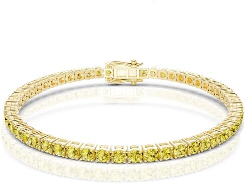VVS1/D 6.55 قيراط. 14K الصلبة الذهب الأصفر المستعبدين سوليتير مختبر نمت عصير الليمون سيترين الكناري مقلد الماس صف واحد التنس ربط سلسلة سوار للجنسين 4mm in Kuwait