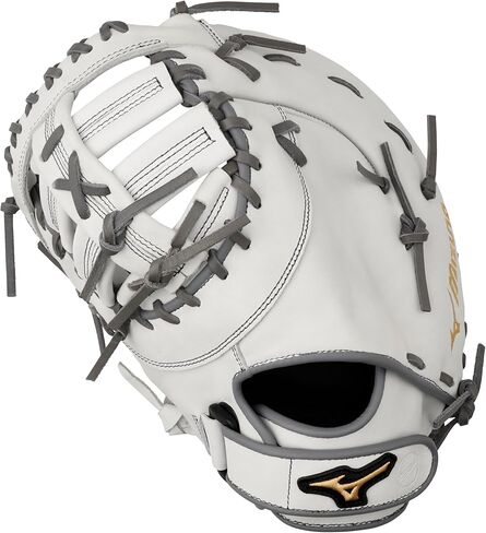 Mizuno GXF50FPW2 MVP Prime Fastpitch Softball First Base Mitt 13 بوصة، القاعدة الأولى، غطاء اليد اليسرى، أبيض-رمادي in Kuwait