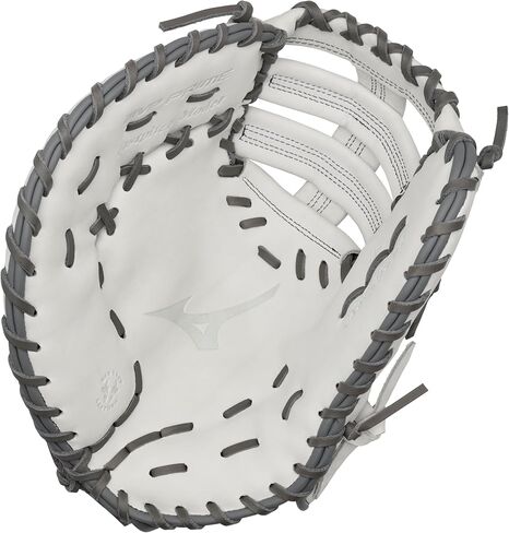 Mizuno GXF50FPW2 MVP Prime Fastpitch Softball First Base Mitt 13 بوصة، القاعدة الأولى، غطاء اليد اليسرى، أبيض-رمادي in Kuwait