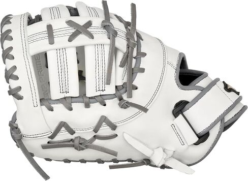 Mizuno GXF50FPW2 MVP Prime Fastpitch Softball First Base Mitt 13 بوصة، القاعدة الأولى، غطاء اليد اليسرى، أبيض-رمادي in Kuwait