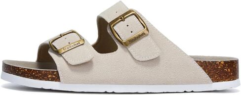 Womens Multicolor Flat Slide Sandals 2 Strap Adjustable Buckle Slip on Slides Shoes Non Slip Rubber Sole in Kuwait