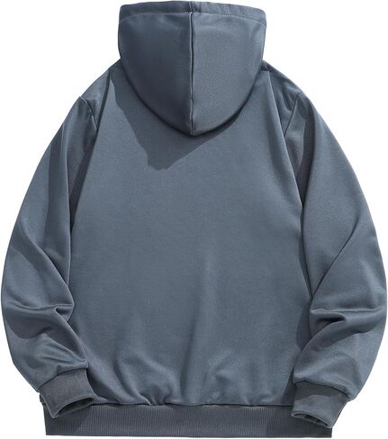 Men's Solid Hooded Sweatshirt, Dark Grey Pullover Hoodie with Kangaroo Pocket, Casual Loose Fit Long Sleeve Top in Saudi Arabia