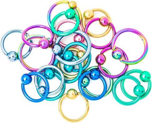 BodyJewelryOnline Captive Bead Rings [10 Pcs], Anodized Titanium, 16ga/ 14ga Sizes, Randomly Assorted Color, Healed Piercings, Multiple Piercing [Lip, Ear, Nose], 316L Surgical Stainless Steel in Saudi Arabia