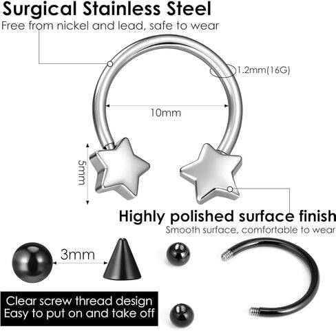 Yolev Horseshoe Septum Ring 16g Cute Surgical Steel Septum Jewelry Horseshoe Hoop Earring Helix Tragus Earring Lip Rings Nose Piercing Jewelry Balls & Spikes Snake Bite Cartilage Earrings Hoops in Saudi Arabia