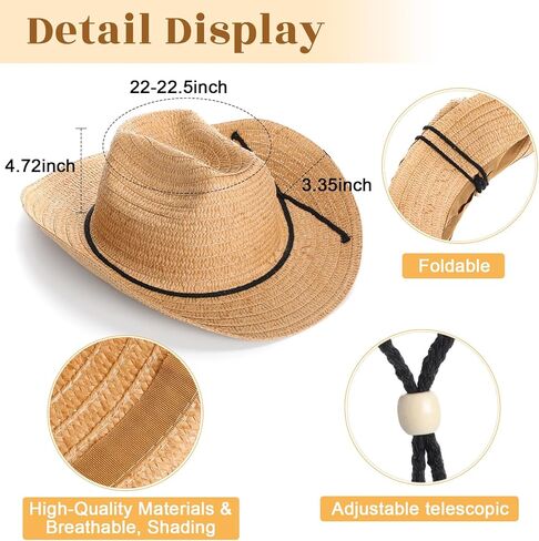 Hercicy 72 Pcs Cowboy Hats and Bandanas Fake Mustaches Bulk Western Straw Cowboy Hat Costume Accessories for Adult Men Women Costume Party in Saudi Arabia