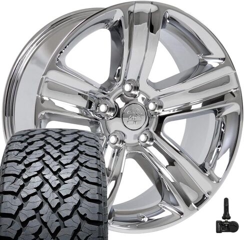 إطارات وإطارات OE Wheels DG65 مقاس 20 بوصة تناسب Ram 1500 Style 5x139.7 20x9 Chrome - Hollander 2453 - TS-37 AT 275/55-20 (مجموعة من 4) in Kuwait