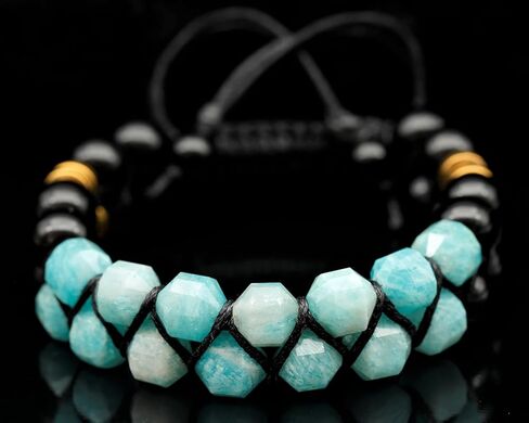 سوار مكرامية من الأحجار الكريمة الطبيعية بصف مزدوج للرجال والنساء | سوار من الخرز مصنوع يدويًا مقاس 8 ملم مع العقيق الأسود والهيماتيت | سلك مشمع قابل للتعديل | هدية مجوهرات زودياك شقرا in Kuwait