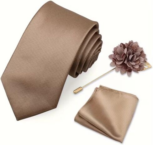 Men's Tie, Pocket Square, and Lapel Pin Set, A Three-Piece Gift for Men, Suitable for Banquets and Parties in Saudi Arabia