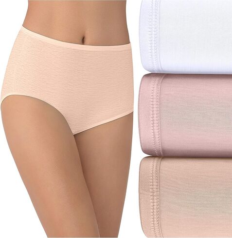 Vanity Fair Women's Illumination Brief Panties (Regular & Plus Size), 3 Pack - White/Quartz/Beige, 8 in Saudi Arabia