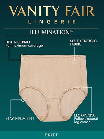 سراويل داخلية قصيرة Illumination للنساء من Vanity Fair (مقاس عادي وكبير)، 3 قطع - أبيض/كوارتز/بيج، 8 in Kuwait