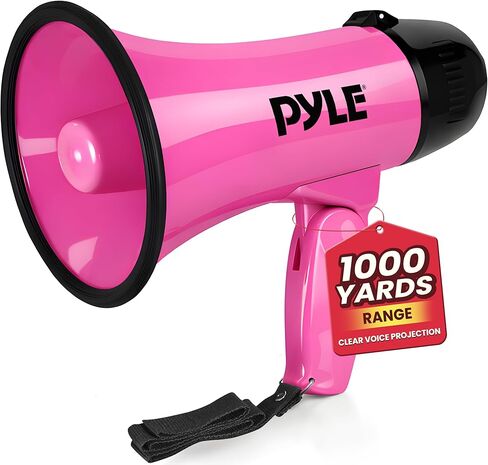 PYLE-PRO Portable Megaphone Speaker Siren Bullhorn - Compact and Battery Operated with 20 Watt Power, Microphone, 2 Modes, PA Sound and Foldable Handle for Cheerleading and Police Use PMP24PK (Pink) in Kuwait