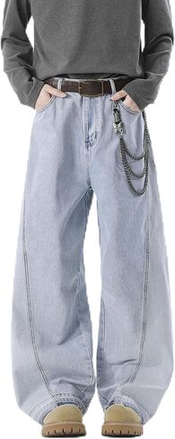 Men's Baggy Wide Leg Jeans Y2k Skater Denim Pants Casual Loose Fit Long Trousers Streetwear in Saudi Arabia