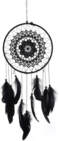 Black Dream Catcher, Macrame Dream Catcher Handmade Feather Dream Catcher Wall Art Hanging Dream Catcher for Bedroom Home Decor in Saudi Arabia